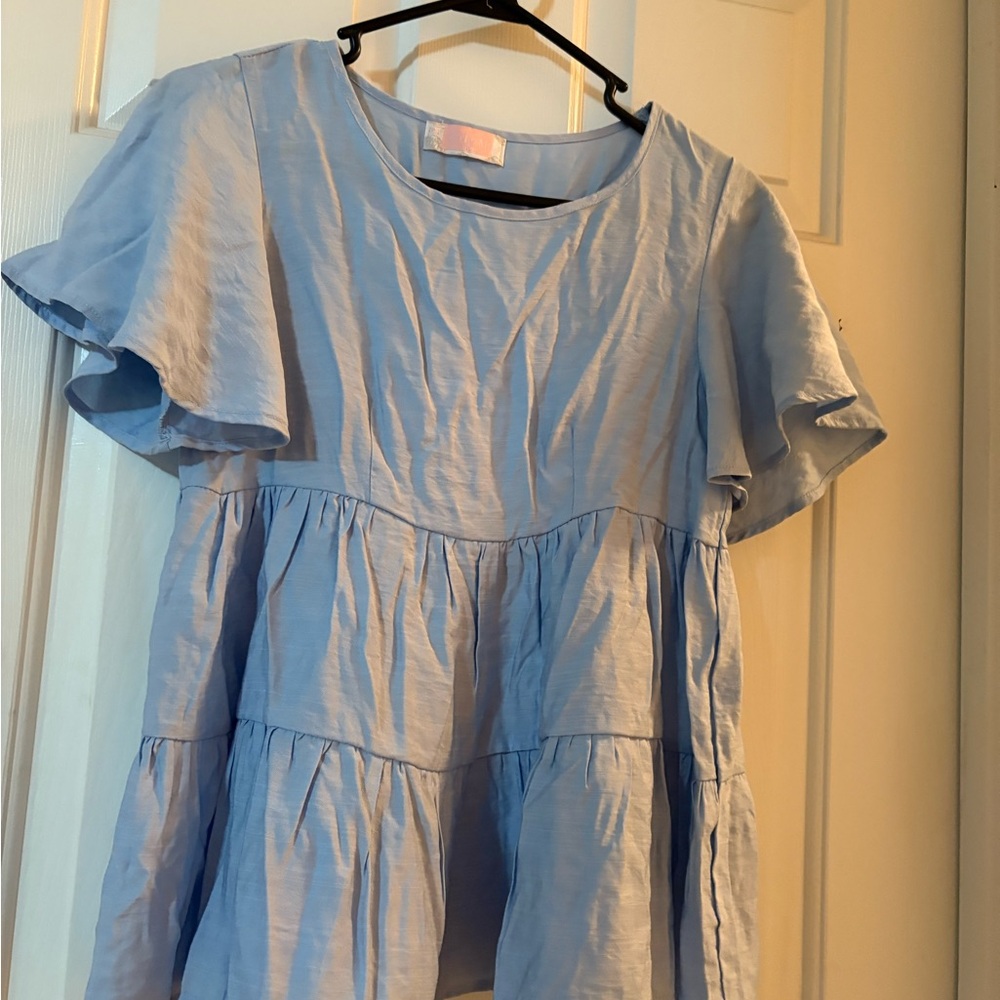 Light Blue Tiered Blouse